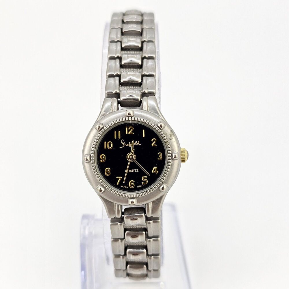 Sheffield Women's Watch 22MM Black Dial Gray Bracelet Bands‎ 7" New Battery